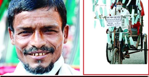 বিনে পয়সায় মাস্ক বিলি করেন এই রিকশাওয়ালা