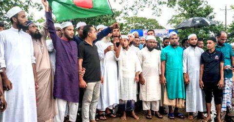 শেখ হাসিনার পদত্যাগ ও দেশ ছাড়ার ঘটনায় শান্তিগঞ্জে আনন্দ মিছিল